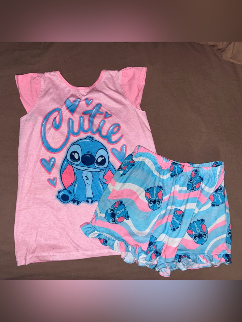 Disney Pink and Blue Stitch 'Cutie' Short Sleeve Pajama Set